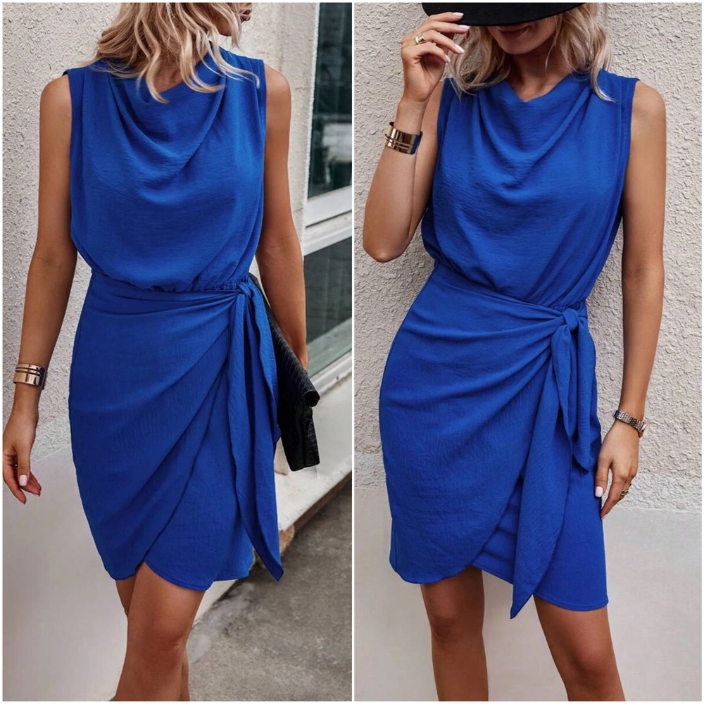 Luxe Sleeveless Drape Neck Mini Dress - Picture 5 of 7